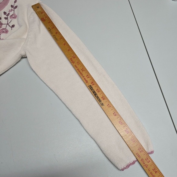 Anthony Richards Cardigan Sweater Womens Medium White Pink Embroidered Cottage - Picture 10 of 11